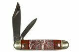 Pocket Knife With Fossil Dinosaur Bone & Agate Inlays #327589-2